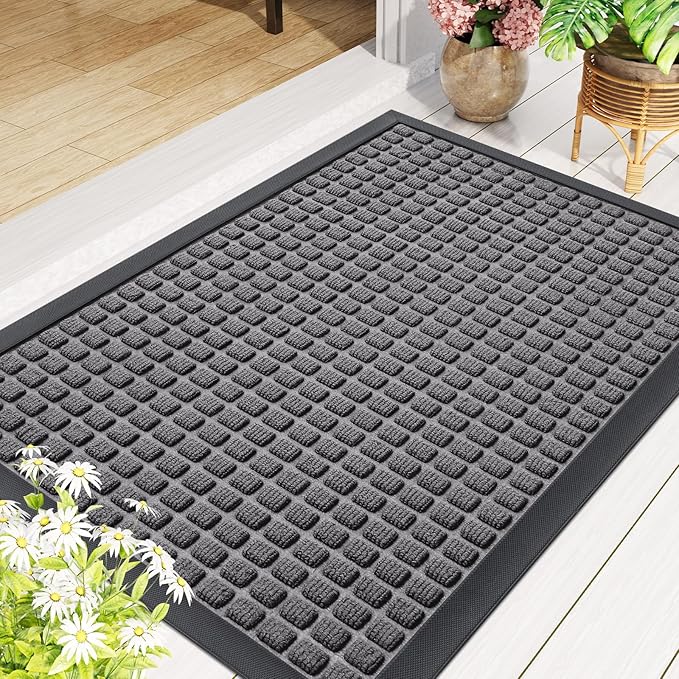 Smiry Front Door Mat Outside Entrance, Heavy Duty Natural Rubber Doormat, Non Slip, Trap Dirt and Moisture, Easy Clean, Low Profile Welcome Floor Mats for Indoor Outdoor Entry, 47x32 Inch, Mix Grey