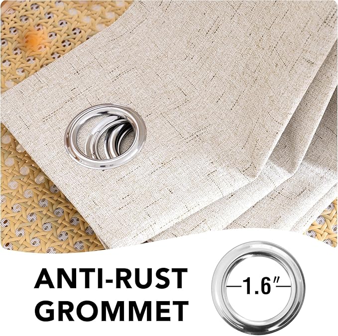 H.VERSAILTEX Linen Blackout Curtains Durable Thick Textured Linen Look 100% Blackout Patio Door Curtain Anti Rust Grommet Extra Wide Sliding Door Curtain Panel, Natural,W100 x L108 inch