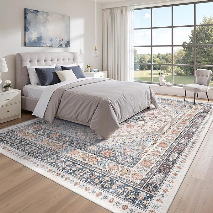 zesthome 8x12 Area Rugs for Living Room,Non-Slip Backing Washable Rugs,Vintage Large Area Rug,Stain Resistant Home Decor Rug (Multi,8'x12')