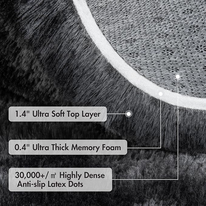 9x12 Ft Extra Large Shag Rugs for Living Room, Tie Dyed Ultra Soft Fluffy Furry Area Rugs for Bedroom Indoor Floor, Aesthetic Carpet for Kids Home Decor (Dark Grey)
