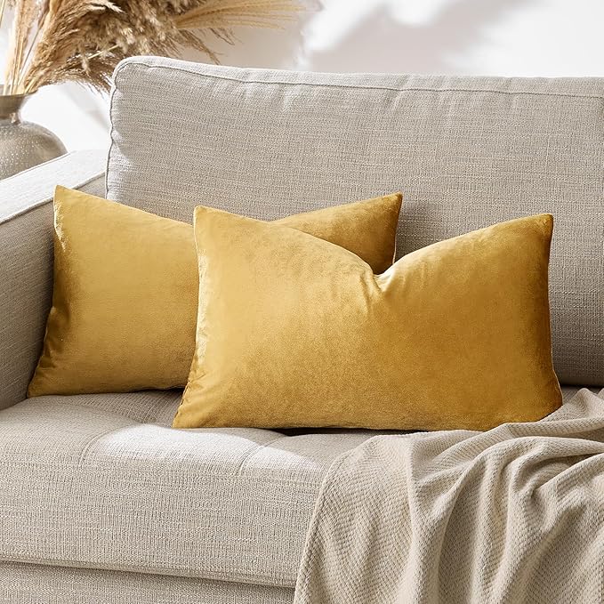 GIGIZAZA Golden Lumber Pillow Covers 12x20,Throw Velvet Decorative Cushion Pillow Covers for Couch Sofa Pack of 2