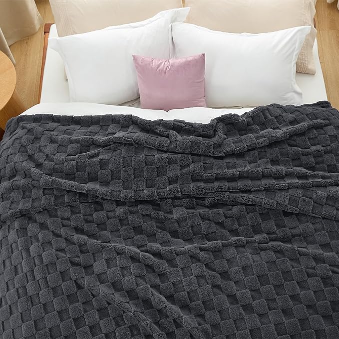 Bedsure GentleSoft Blankets Queen Size for Bed - Super Soft Cozy Blanket for Kids Girls, Large Fuzzy Fleece Throw for Bedroom Decor, Dark Grey, 90x90 Inches