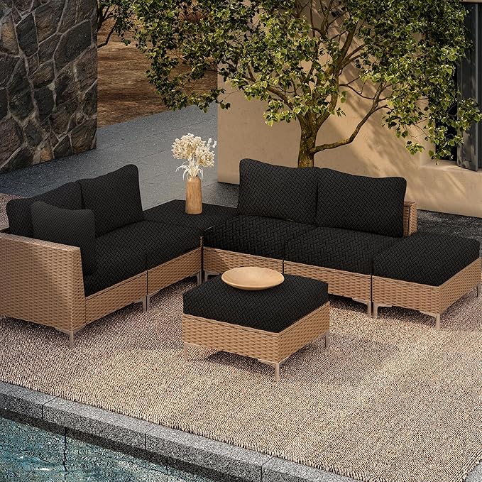 Outdoor Cushion Covers Set,14PCS Patio Furniture Couch Seat Slipcovers, Replacement for Sofa Sectional Chair(Cover,Only)