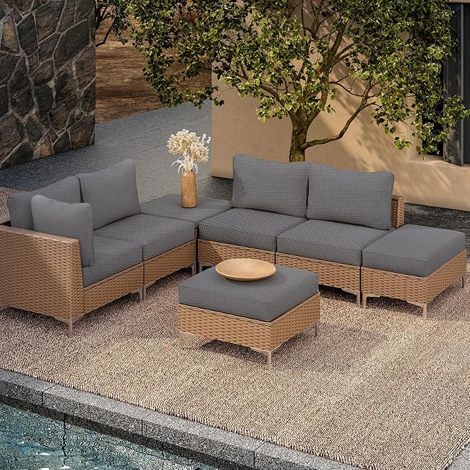 Outdoor Cushion Covers Set,14PCS Patio Furniture Couch Seat Slipcovers, Replacement for Sofa Sectional Chair(Cover,Only)