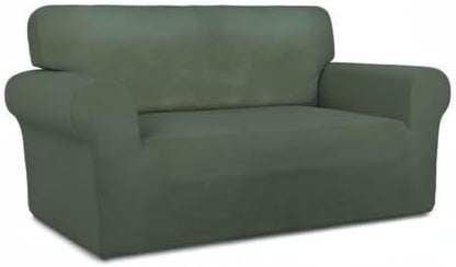 PureFit Super Stretch Sofa Slipcover – Spandex Non Slip Soft Couch Sofa Cover, Washable Furniture Protector with Non Skid Foam and Elastic Bottom for Kids, Pets （Loveseat, Grayish Green）