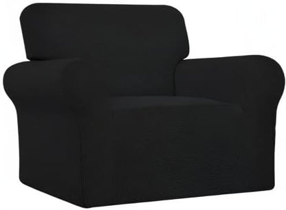 Easy-Going Stretch Oversized Chair Sofa Slipcover 1-Piece Couch Sofa Cover Furniture Protector Soft with Elastic Bottom for Kids Spandex Jacquard Fabric Small Checks Black