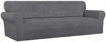 PureFit Super Stretch 4 Seater Sofa Slipcover – Spandex Non Slip Soft Couch Sofa Cover, Washable Furniture Protector with Non Skid Foam and Elastic Bottom for Kids, Pets （XX Large, Gray）