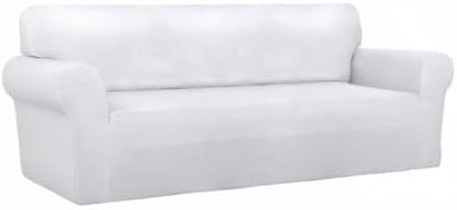 PureFit Super Stretch Sofa Slipcover – Spandex Non Slip Soft Couch Sofa Cover, Washable Furniture Protector with Non Skid Foam and Elastic Bottom for Kids, Pets （Sofa, White）