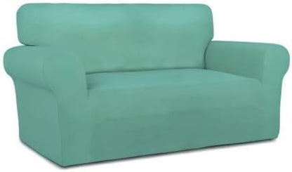 PureFit Super Stretch Sofa Slipcover – Spandex Non Slip Soft Couch Sofa Cover, Washable Furniture Protector with Non Skid Foam and Elastic Bottom for Kids, Pets （Loveseat, Cyan）