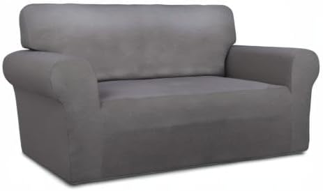 PureFit Super Stretch Sofa Slipcover – Spandex Non Slip Soft Couch Sofa Cover, Washable Furniture Protector with Non Skid Foam and Elastic Bottom for Kids, Pets （Loveseat, Light Gray）