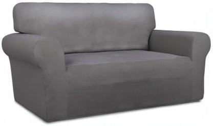 PureFit Super Stretch Sofa Slipcover – Spandex Non Slip Soft Couch Sofa Cover, Washable Furniture Protector with Non Skid Foam and Elastic Bottom for Kids, Pets （Loveseat, Light Gray）