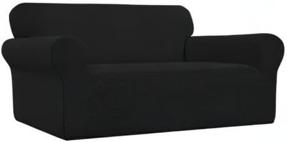 Easy-Going Stretch Oversized Loveseat Slipcover 1-Piece Sofa Cover Furniture Protector Couch Soft with Elastic Bottom for Kids Polyester Spandex Jacquard Fabric Small Checks Black