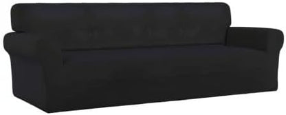 PureFit Super Stretch 4 Seater Sofa Slipcover – Spandex Non Slip Soft Couch Sofa Cover, Washable Furniture Protector with Non Skid Foam and Elastic Bottom for Kids, Pets （XX Large, Black）