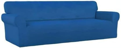 PureFit Super Stretch 4 Seater Sofa Slipcover – Spandex Non Slip Soft Couch Sofa Cover, Washable Furniture Protector with Non Skid Foam and Elastic Bottom for Kids, Pets （XX Large, Classic Blue）