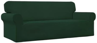 Easy-Going Stretch Sofa Slipcover 1-Piece Sofa Cover Furniture Protector Couch Soft with Elastic Bottom for Kids, Polyester Spandex Jacquard Fabric Small Checks (Sofa, Dark Green)