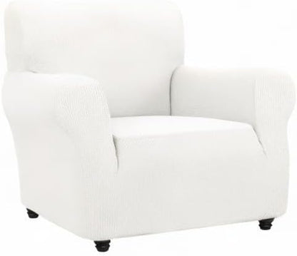 ZNSAYOTX Super Stretch Chair Slipcover Universal Sofa Chair Covers for Living Room Dogs Pet Furniture Protector Spandex Armchair Slipcovers with Anti Slip Foam Sticks (White, Chair)