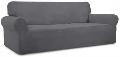 Easy-Going Stretch Oversized Sofa Slipcover 1-Piece Sofa Cover Furniture Protector Couch Soft with Elastic Bottom for Kids, Polyester Spandex Jacquard Fabric Small Checks Gray