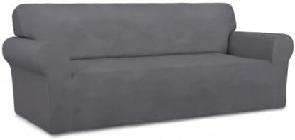 PureFit Super Stretch Sofa Slipcover – Spandex Non Slip Soft Couch Sofa Cover, Washable Furniture Protector with Non Skid Foam and Elastic Bottom for Kids, Pets （Sofa, Gray ）