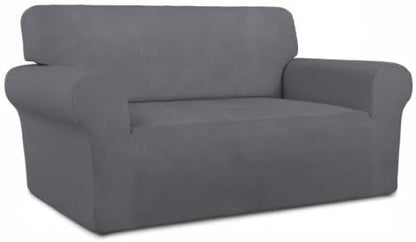 PureFit Super Stretch Sofa Slipcover – Spandex Non Slip Soft Couch Sofa Cover, Washable Furniture Protector with Non Skid Foam and Elastic Bottom for Kids, Pets （Loveseat, Gray ）