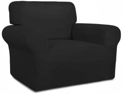 PureFit Super Stretch Chair Sofa Slipcover – Spandex Non Slip Soft Couch Sofa Cover, Washable Furniture Protector with Non Skid Foam and Elastic Bottom for Kids, Pets （Chair, Black）