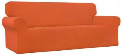 Easy-Going Stretch Sofa Slipcover 1-Piece Sofa Cover Furniture Protector Couch Soft with Elastic Bottom for Kids, Polyester Spandex Jacquard Fabric Small Checks (Sofa, Orange)