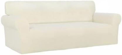 PureFit Super Stretch Sofa Slipcover – Spandex Non Slip Soft Couch Sofa Cover, Washable Furniture Protector with Non Skid Foam and Elastic Bottom for Kids, Pets （Oversized Sofa, Ivory）