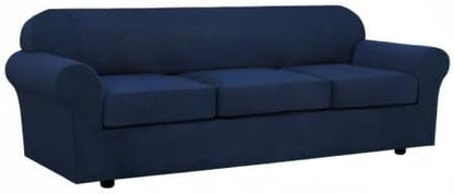 4 Piece Stretch Sofa Covers for 3 Cushion Couch Covers Furniture Slipcovers for Living Room (1 Base Cover Plus 3 Seat Cushion Covers) Thicker Jacquard Fabric Cover (XL Sofa, Navy)