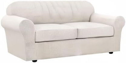 H.VERSAILTEX 3 Piece Stretch Sofa Covers for 2 Cushion Sofa Couch Covers for Living Room Sofa Slipcovers (Base Cover Plus 2 Seat Cushion Covers) Thicker Jacquard Fabric(Large Sofa, Ivory)