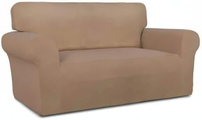 PureFit Super Stretch Sofa Slipcover – Spandex Non Slip Soft Couch Sofa Cover, Washable Furniture Protector with Non Skid Foam and Elastic Bottom for Kids, Pets （Loveseat, Camel）