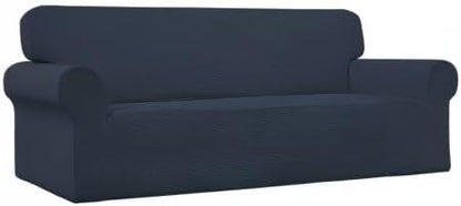 Easy-Going Stretch Oversized Sofa Slipcover 1-Piece Sofa Cover Furniture Protector Couch Soft with Elastic Bottom for Kids, Polyester Spandex Jacquard Fabric Small Checks Dark Blue