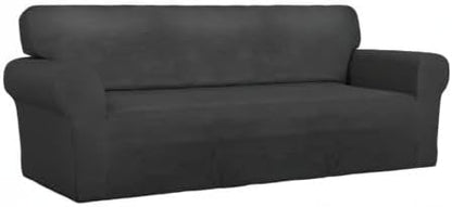 PureFit Super Stretch Sofa Slipcover – Spandex Non Slip Soft Couch Sofa Cover, Washable Furniture Protector with Non Skid Foam and Elastic Bottom for Kids, Pets （Sofa, Dark Gray）