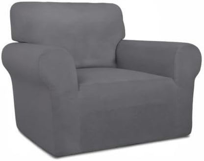 PureFit Super Stretch Chair Sofa Slipcover – Spandex Non Slip Soft Couch Sofa Cover, Washable Furniture Protector with Non Skid Foam and Elastic Bottom for Kids, Pets （Chair, Gray ）