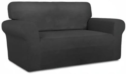 PureFit Super Stretch Sofa Slipcover – Spandex Non Slip Soft Couch Sofa Cover, Washable Furniture Protector with Non Skid Foam and Elastic Bottom for Kids, Pets （Loveseat, Dark Gray）