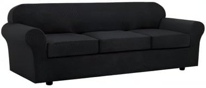 H.VERSAILTEX 4 Piece Stretch Sofa Covers for 3 Cushion Couch Covers for Living Room Furniture Slipcovers (Base Cover Plus 3 Seat Cushion Covers) Upgraded Thicker Jacquard Fabric (XL Sofa, Black)