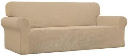 Easy-Going Stretch Sofa Slipcover 1-Piece Sofa Cover Furniture Protector Couch Soft with Elastic Bottom for Kids, Polyester Spandex Jacquard Fabric Small Checks (Sofa, Sand)