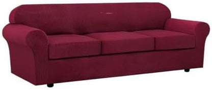 H.VERSAILTEX 4 Piece Stretch Sofa Covers for 3 Cushion Couch Covers for Living Room Furniture Slipcovers (Base Cover Plus 3 Seat Cushion Covers) Upgraded Thicker Jacquard Fabric (XL Sofa, Burgundy)