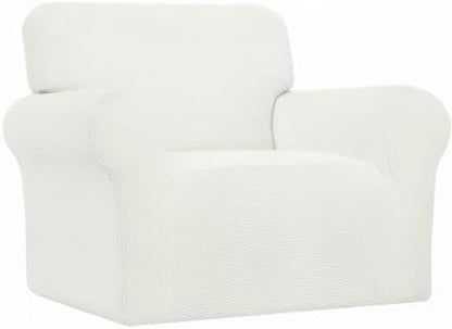 Easy-Going Stretch Chair Sofa Slipcover 1-Piece Couch Sofa Cover Furniture Protector Soft with Elastic Bottom for Kids, Pet. Spandex Jacquard Fabric Small Checks (Chair, Cream)