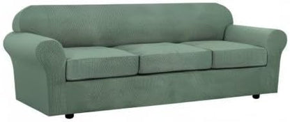 H.VERSAILTEX 4 Piece Stretch Sofa Covers for 3 Cushion Couch Covers for Living Room Furniture Slipcovers (Base Cover Plus 3 Seat Cushion Covers) Upgraded Thicker Jacquard Fabric (XL Sofa, Loden Frost)