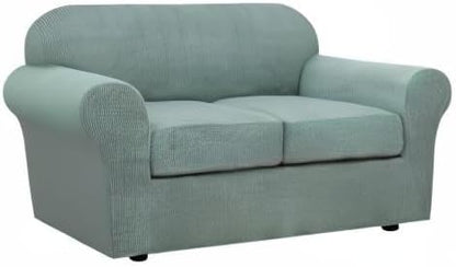 H.VERSAILTEX 3 Piece Stretch Sofa Covers for 2 Cushion Loveseat Couch Covers for Living Room Sofa Slipcovers (Base Cover Plus 2 Seat Cushion Covers) Thicker Jacquard Fabric(Medium Sofa, Sage)