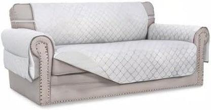 Easy-Going Sofa Slipcover Reversible Loveseat Sofa Cover Couch Cover for 2 Cushion Couch Furniture Protector with Elastic Straps for Pets Kids Dog Cat (Oversized Loveseat, White/White)