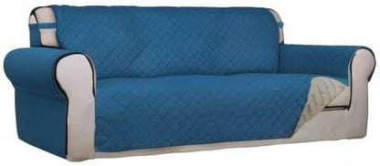 PureFit Reversible Quilted Sofa Cover, Water Resistant Slipcover Furniture Protector, Washable Couch Cover with Non Slip and Elastic Straps for Kids, Pets (Sofa, Peacock Blue/Beige)