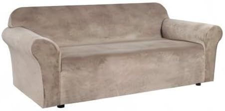 H.VERSAILTEX Stretch Velvet Sofa Covers for 3 Cushion Couch Covers Sofa Slipcovers Furniture Protector Soft with Non Slip Elastic Bottom, Crafted from Thick Comfy Rich Velour (Sofa 72"-90", Taupe)