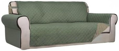 PureFit Reversible Quilted Sofa Cover, Water Resistant Slipcover Furniture Protector, Washable Couch Cover with Non Slip and Elastic Straps for Kids, Dogs, Pets (Sofa, Greyish Green/Beige)