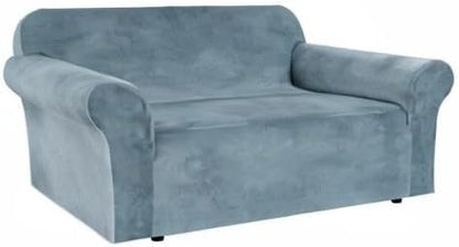 H.VERSAILTEX Stretch Velvet Loveseat Covers for 2 Cushion Couch Covers for Living Room Sofa Covers Slipcovers with Non Slip Straps Bottom, Ultra Thick Comfy Velour (Width 58"-72", Stone Blue)