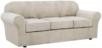 H.VERSAILTEX 4 Piece Stretch Sofa Covers for 3 Cushion Couch Covers for Living Room Furniture Slipcovers (Base Cover Plus 3 Seat Cushion Covers) Upgraded Thicker Jacquard Fabric (Sofa, Island Fossi)