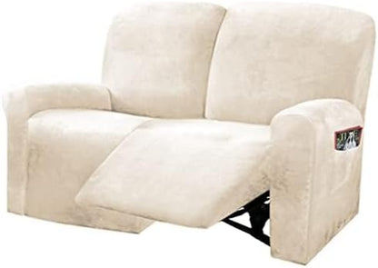 ULTICOR Reclining Love Seat Slipcover, 48" - 65" L, 6-Piece Velvet Stretch Loveseat Reclining Sofa Covers, 2 seat Love seat Recliner Cover, Thick, Soft, Washable (Ivory)