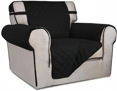 PureFit Reversible Quilted Sofa Cover, Water Resistant Slipcover Furniture Protector, Washable Couch Cover with Non Slip and Elastic Straps for Kids, Pets (Chair, Black/Black)