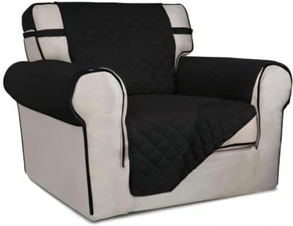 PureFit Reversible Quilted Sofa Cover, Water Resistant Slipcover Furniture Protector, Washable Couch Cover with Non Slip and Elastic Straps for Kids, Pets (Chair, Black/Black)