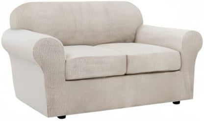H.VERSAILTEX 3 Piece Stretch Sofa Covers for 2 Cushion Loveseat Couch Covers for Living Room Furniture Cover (Base Cover Plus 2 Seat Cushion Covers) Thicker Jacquard Fabric(Medium, Island Fossi)