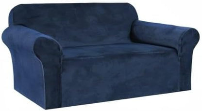 H.VERSAILTEX Stretch Velvet Loveseat Covers for 2 Cushion Couch Covers for Living Room Sofa Covers Slipcovers with Non Slip Straps Bottom, Ultra Thick Comfy Velour (Width 58"-72", Navy)